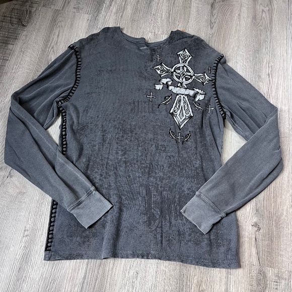 Raw State Royalty Long Sleeve Waffle Thermal Thick Stitch Y2K Cross Wings xxl - Picture 1 of 8